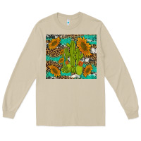 Mushroom cactus and sunflowers turquoise leopard cowhide Long Sleeve Tee - Artiststas