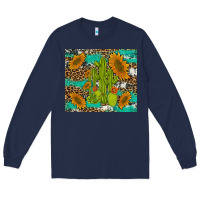 Navy cactus and sunflowers turquoise leopard cowhide Long Sleeve Tee - Artiststas