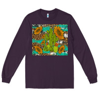 Plum cactus and sunflowers turquoise leopard cowhide Long Sleeve Tee - Artiststas