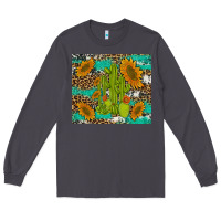 Smoke cactus and sunflowers turquoise leopard cowhide Long Sleeve Tee - Artiststas
