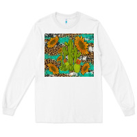 White cactus and sunflowers turquoise leopard cowhide Long Sleeve Tee - Artiststas