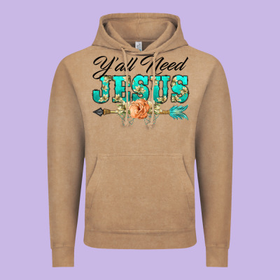 Y'all Need Jesus Arrow Lily Flowers Vintage Hoodie Designed By Barkaloodesign