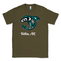 Army Green sitka alaska native american tribal orca killer whale raglan baseball Classic Tee - linhVisuals