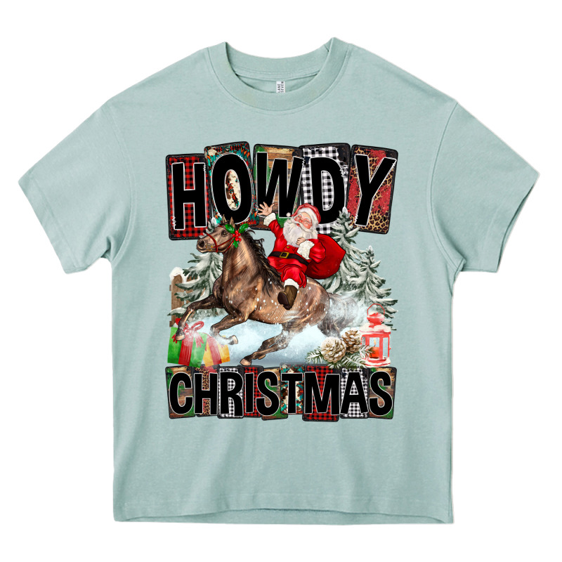Howdy Christmas Rodeo Santa Heavy Core Tee by FaDigitalArtStudio | Teevron