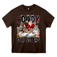 Chocolate Brown Howdy Christmas Rodeo Santa Heavy Core Tee - FaDigitalArtStudio