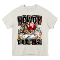 Cream Howdy Christmas Rodeo Santa Heavy Core Tee - FaDigitalArtStudio