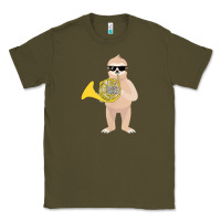 Army Green funny sloth wearing sunglasses playing french horn Classic Tee - linhVisuals