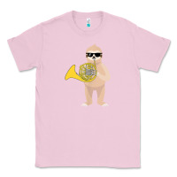 Bubblegum Pink funny sloth wearing sunglasses playing french horn Classic Tee - linhVisuals