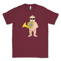 Burgundy funny sloth wearing sunglasses playing french horn Classic Tee - linhVisuals