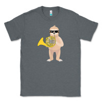 Charcoal Heather funny sloth wearing sunglasses playing french horn Classic Tee - linhVisuals