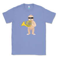 Colony Blue funny sloth wearing sunglasses playing french horn Classic Tee - linhVisuals