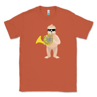 Copper funny sloth wearing sunglasses playing french horn Classic Tee - linhVisuals