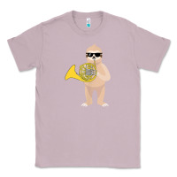 Lilac funny sloth wearing sunglasses playing french horn Classic Tee - linhVisuals
