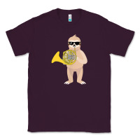 Plum funny sloth wearing sunglasses playing french horn Classic Tee - linhVisuals