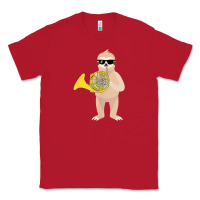 Red funny sloth wearing sunglasses playing french horn Classic Tee - linhVisuals