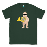 Sports Green funny sloth wearing sunglasses playing french horn Classic Tee - linhVisuals
