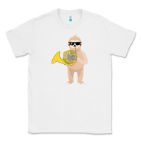 White funny sloth wearing sunglasses playing french horn Classic Tee - linhVisuals
