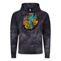 Cloud Black western turquoise's leopard cross  wooden aztek sunflowers background Vintage Hoodie - BarkalooDesign