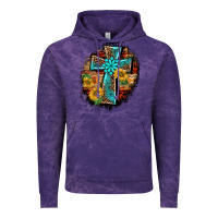 Cloud Purple western turquoise's leopard cross  wooden aztek sunflowers background Vintage Hoodie - BarkalooDesign