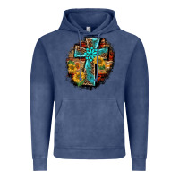 Vintage Denim western turquoise's leopard cross  wooden aztek sunflowers background Vintage Hoodie - BarkalooDesign
