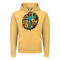 Vintage Mustard western turquoise's leopard cross  wooden aztek sunflowers background Vintage Hoodie - BarkalooDesign