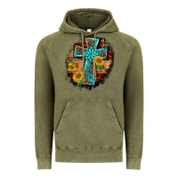 Vintage Olive western turquoise's leopard cross  wooden aztek sunflowers background Vintage Hoodie - BarkalooDesign