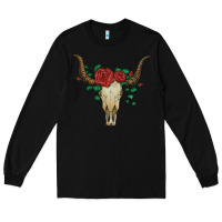 Black bull skull with roses Long Sleeve Tee - Artiststas