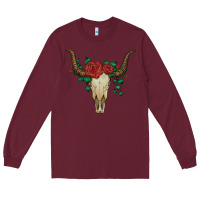 Burgundy bull skull with roses Long Sleeve Tee - Artiststas