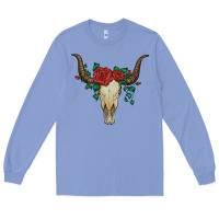 Colony Blue bull skull with roses Long Sleeve Tee - Artiststas