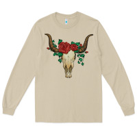 Mushroom bull skull with roses Long Sleeve Tee - Artiststas