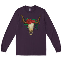 Plum bull skull with roses Long Sleeve Tee - Artiststas