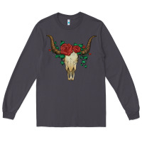 Smoke bull skull with roses Long Sleeve Tee - Artiststas