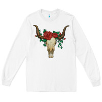 White bull skull with roses Long Sleeve Tee - Artiststas