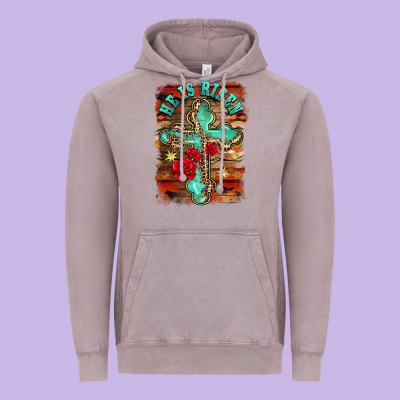 He Is Risen Cross With Roses Background Vintage Hoodie Designed By Barkaloodesign