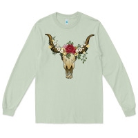 Matcha bull skull with rose and flowers Long Sleeve Tee - Artiststas