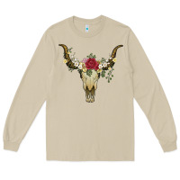 Mushroom bull skull with rose and flowers Long Sleeve Tee - Artiststas