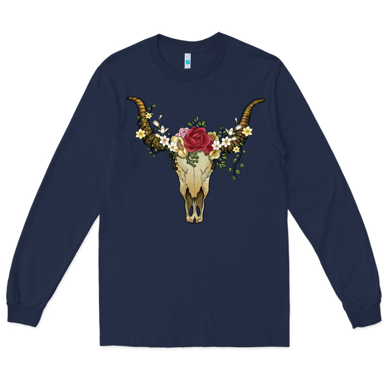 Bull Skull With Rose And Flowers Long Sleeve Tee by Artiststas | Teevron