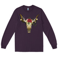 Plum bull skull with rose and flowers Long Sleeve Tee - Artiststas