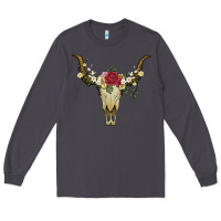 Smoke bull skull with rose and flowers Long Sleeve Tee - Artiststas