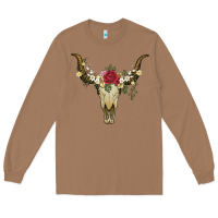 Toasted Coconut bull skull with rose and flowers Long Sleeve Tee - Artiststas