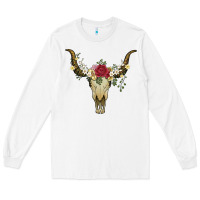 White bull skull with rose and flowers Long Sleeve Tee - Artiststas