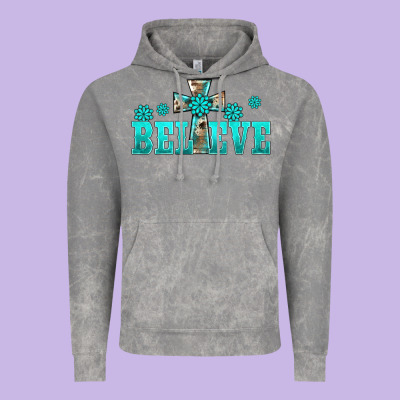 Western Turquoise's Gemstones Cross Believe Vintage Hoodie Designed By Barkaloodesign