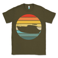 Army Green boat t  shirt boat trip silhouette on a distressed retro sunset produc Classic Tee - linhVisuals