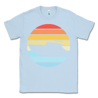 Dusty Blue boat t  shirt boat trip silhouette on a distressed retro sunset produc Classic Tee - linhVisuals