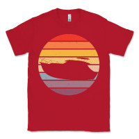 Red boat t  shirt boat trip silhouette on a distressed retro sunset produc Classic Tee - linhVisuals