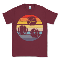 Burgundy bocce ball t  shirt bocce ball silhouette on a distressed retro sunset Classic Tee - linhVisuals