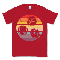 Red bocce ball t  shirt bocce ball silhouette on a distressed retro sunset Classic Tee - linhVisuals