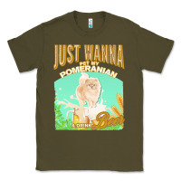 Army Green pommeranian t  shirt dog owner, just wanna pet my pommeranian & drink Classic Tee - linhVisuals