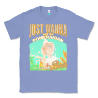 Colony Blue pommeranian t  shirt dog owner, just wanna pet my pommeranian & drink Classic Tee - linhVisuals
