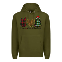 Army Green peace love christmas Premium Hoodie - RanaPortraitStore